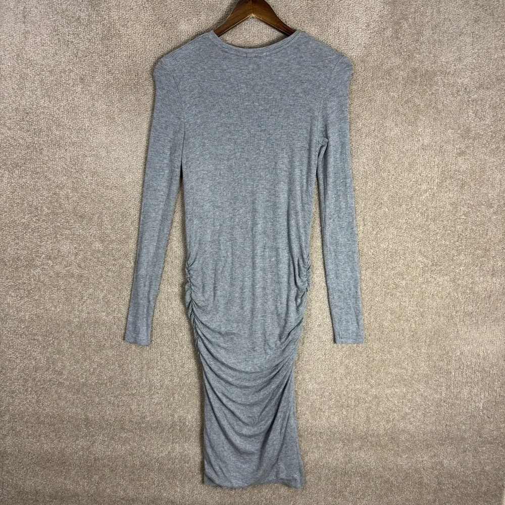 ATM Bodycon Dress Sz Small Gray Long Sleeve Side Ruched Stretch‎ Micromodal Knit